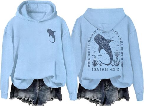 CLOFDIR Whale Shark Hoodie Shark Sweatshirt Christian Shirts for Women Men When You Go Through Deep Waters Hoodie in Saudi Arabia