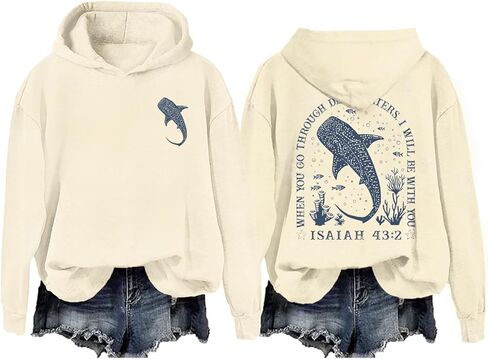 CLOFDIR Whale Shark Hoodie Shark Sweatshirt Christian Shirts for Women Men When You Go Through Deep Waters Hoodie in Saudi Arabia