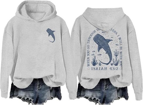CLOFDIR Whale Shark Hoodie Shark Sweatshirt Christian Shirts for Women Men When You Go Through Deep Waters Hoodie in Saudi Arabia