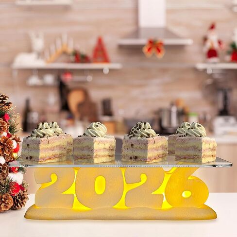 حامل كب كيك RUFHVTY 2026، حامل كب كيك أكريليك مع ضوء LED وصينية تقديم للحفلات، مجموعة عرض طاولة الحلوى لديكور حفلات الزفاف وأعياد الميلاد (الضوء الأصفر) in Kuwait
