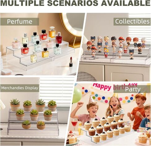 BLUE MUUMY 2 Sets 3 Tiers Perfume Stand, Acrylic Extendable Risers Display Stands 12-22.6 Inch , 30 Cupcakes Plastic Cupcake Stand, Rectangular Acrylic Shelves For Perfume Organize, Dessert, Cake Display in Party and Collectibles in Saudi Arabia