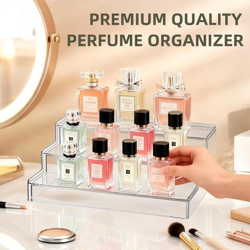 BLUE MUUMY 2 Sets 3 Tiers Perfume Stand, Acrylic Extendable Risers Display Stands 12-22.6 Inch , 30 Cupcakes Plastic Cupcake Stand, Rectangular Acrylic Shelves For Perfume Organize, Dessert, Cake Display in Party and Collectibles in Saudi Arabia