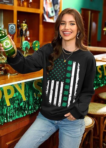 ALIREVERIE Womens St Patricks Long Sleeve Shirt Shamrock Graphic Irish Crewneck Sweatshirts in Saudi Arabia