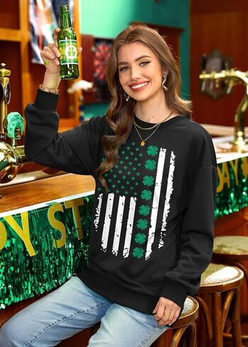 ALIREVERIE Womens St Patricks Long Sleeve Shirt Shamrock Graphic Irish Crewneck Sweatshirts in Saudi Arabia