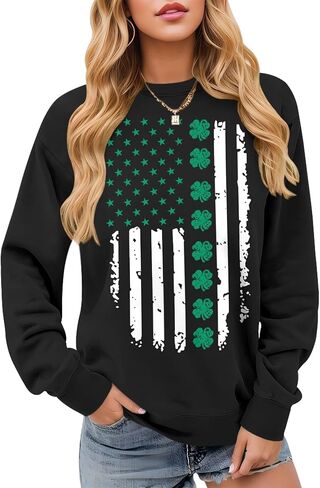 ALIREVERIE Womens St Patricks Long Sleeve Shirt Shamrock Graphic Irish Crewneck Sweatshirts in Saudi Arabia