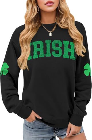 ALIREVERIE Womens St Patricks Long Sleeve Shirt Shamrock Graphic Irish Crewneck Sweatshirts in Saudi Arabia
