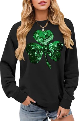 ALIREVERIE Womens St Patricks Long Sleeve Shirt Shamrock Graphic Irish Crewneck Sweatshirts in Saudi Arabia