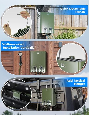 سخان مياه Kemimoto بدون دبابة ، في الهواء الطلق 1.32 جم في الدقيقة 5L سخان مياه بروبان محمول مع مضخة مياه 1.2 GPM ، حماية محمومة ، سهلة التثبيت ، الاستخدام لمقصورة الصيد في RV ، Green. in Kuwait