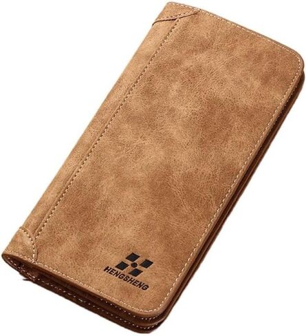 Multi-card Pocket Wallet Vintage Durable Frosted Long Wallet Portable PU Men Wallets Male(Brown) in Saudi Arabia