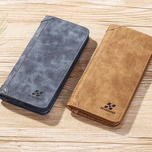 Multi-card Pocket Wallet Vintage Durable Frosted Long Wallet Portable PU Men Wallets Male(Brown) in Saudi Arabia