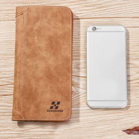 Multi-card Pocket Wallet Vintage Durable Frosted Long Wallet Portable PU Men Wallets Male(Brown) in Saudi Arabia