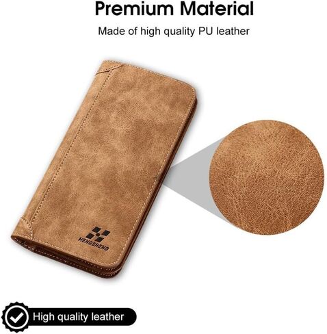 Multi-card Pocket Wallet Vintage Durable Frosted Long Wallet Portable PU Men Wallets Male(Brown) in Saudi Arabia