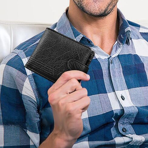 PU Wallet for Men, Mini Portable Bifold Mens’ Wallet with Zipper Pocket, Multi Compartments ID Windows(Black) in Saudi Arabia