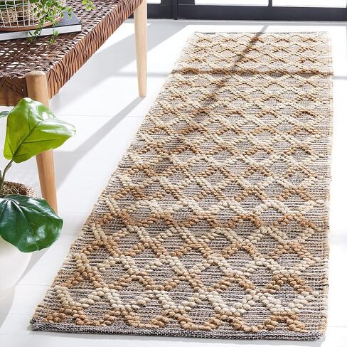 SAFAVIEH Natural Fiber Collection Runner Rug - 2'3" x 8', Natural & Black, Flat Weave Farmhouse Geometric Jute Design, Ideal for High Traffic Areas in Living Room, Bedroom (NF382A) in Saudi Arabia