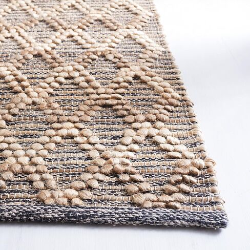 SAFAVIEH Natural Fiber Collection Runner Rug - 2'3" x 8', Natural & Black, Flat Weave Farmhouse Geometric Jute Design, Ideal for High Traffic Areas in Living Room, Bedroom (NF382A) in Saudi Arabia