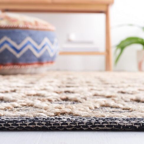 SAFAVIEH Natural Fiber Collection Runner Rug - 2'3" x 8', Natural & Black, Flat Weave Farmhouse Geometric Jute Design, Ideal for High Traffic Areas in Living Room, Bedroom (NF382A) in Saudi Arabia