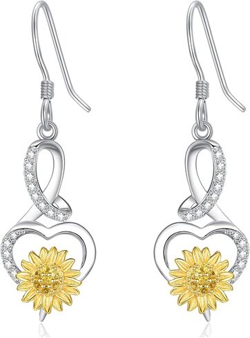 Dreamboat Sunflower Dangle Drop Earrings for Women 925 Sterling Silver 14K Gold Plated Sunflower Flower Dangling Hook Earring Fashion Anniversary Birthday Jewelry Gifts in Saudi Arabia