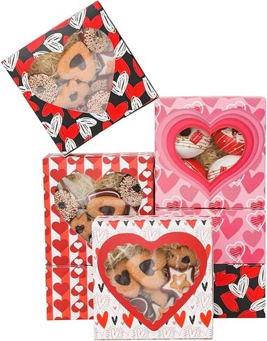 qiqee Valentine Cookie Box with Window 10x10x2.5 inch 30Pcs Pastry Macaron Valentine Bakery Box For Valentine's Day in Kuwait