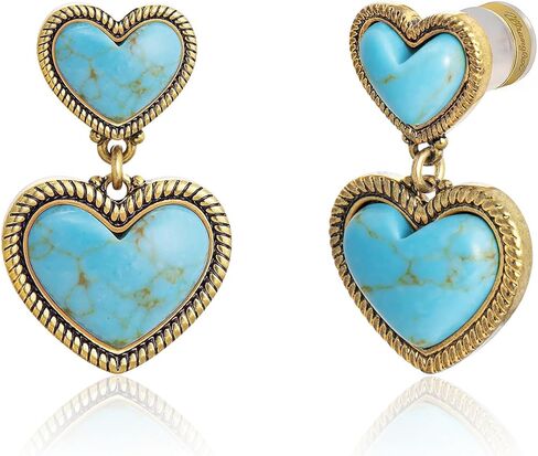 Wrangler Western Turquoise Heart Dangle Earrings for Women Statement Gold Plated Affection Cowgirl Drops Jewelry in Saudi Arabia