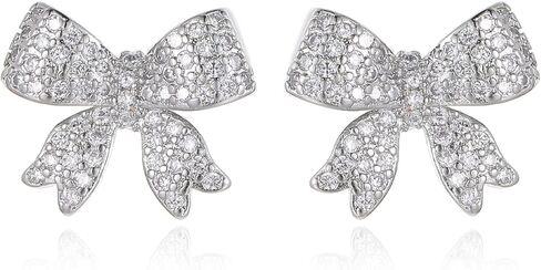 Sparkling Crystal Bow Earrings - Delicate Rhinestone Studded Bow Tie Drop Earrings in Saudi Arabia