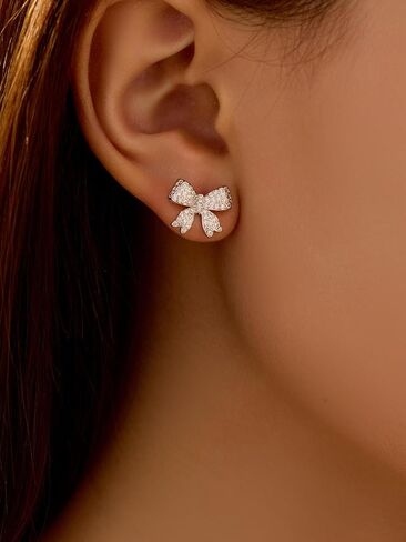 Sparkling Crystal Bow Earrings - Delicate Rhinestone Studded Bow Tie Drop Earrings in Saudi Arabia