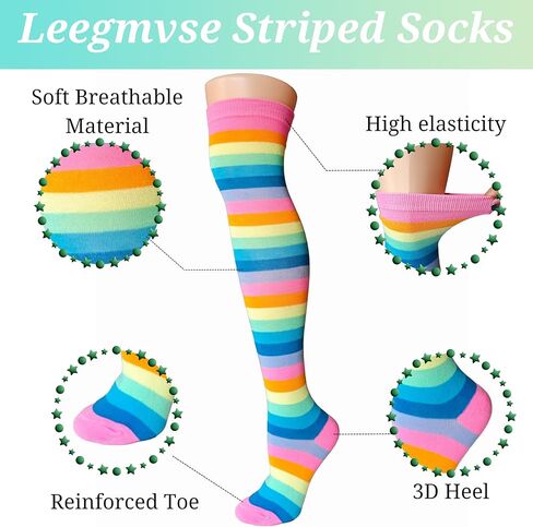 Leegmvse مخطط الفخذ العليا الجوارب النساء الفتيات الجدة طويلة القطن مخطط فوق جوارب طويلة إلى الركب هالوين تأثيري ارتداء اليومي in Saudi Arabia