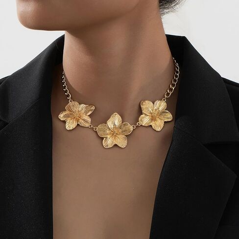 Gold Flower Necklace and Earring Set for Women Large Floral Choker Wedding Jewelry Set in Saudi Arabia