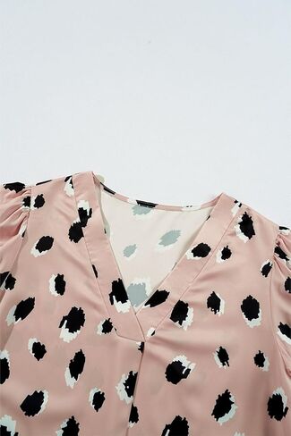 ​Women's Leopard Print Blouse, V-Neck Bracelet Sleeve Casual Shirt​ in Saudi Arabia