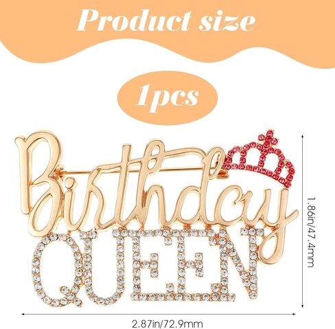 Birthday Queen Pin, Lapel Pins for Women Rhinestone Crown Brooch, Gold Princess Jewelry Gift for Party Decoration in Saudi Arabia