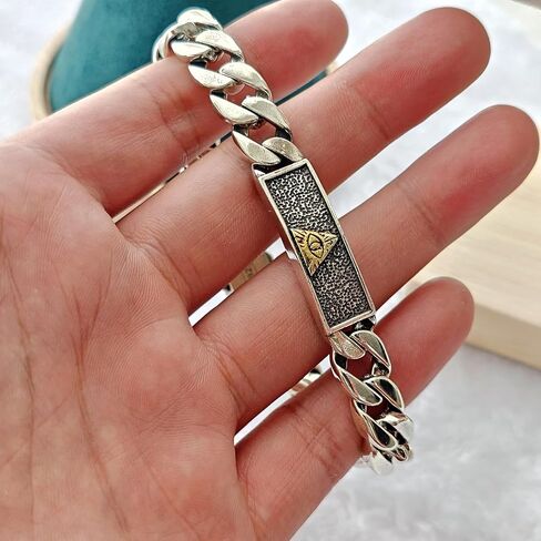 سوار ربط كوبي للرجال من ULLMYYL، سوار معصم من سلسلة نحاسية مطلية بالفضة العتيقة لهيب هوب بانك روك - 22 سم (8.66 بوصة) in Saudi Arabia