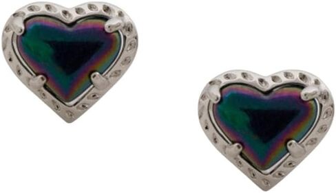 Kendra Scott Women's Anna Heart Stud Earrings in Silver Iridescent Navy in Saudi Arabia