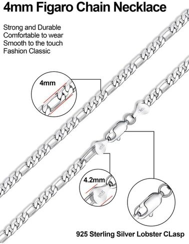 ASDULL 925 Sterling Silver Figaro/Cuban Chain Necklace for Men Diamond Cut Silver Link Chain for Women 16-30 Inches in Saudi Arabia