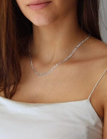 ASDULL 925 Sterling Silver Figaro/Cuban Chain Necklace for Men Diamond Cut Silver Link Chain for Women 16-30 Inches in Saudi Arabia