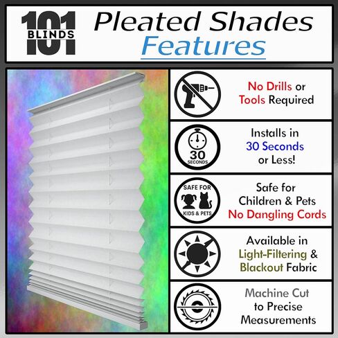 BLINDS101 ظلال قماشية مطوية لاسلكية للنوافذ الداخلية، مقطوعة حسب الحجم، سهلة التركيب ذاتية اللصق، بدون تدريبات ولا أدوات، ستائر ترشيح للضوء، اللون: أبيض، الحجم: 46.5 بوصة عرض × 64 بوصة طول in Saudi Arabia