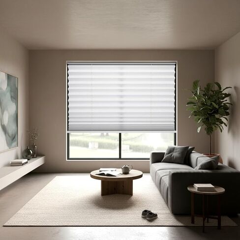 BLINDS101 ظلال قماشية مطوية لاسلكية للنوافذ الداخلية، مقطوعة حسب الحجم، سهلة التركيب ذاتية اللصق، بدون تدريبات ولا أدوات، ستائر ترشيح للضوء، اللون: أبيض، الحجم: 46.5 بوصة عرض × 64 بوصة طول in Saudi Arabia