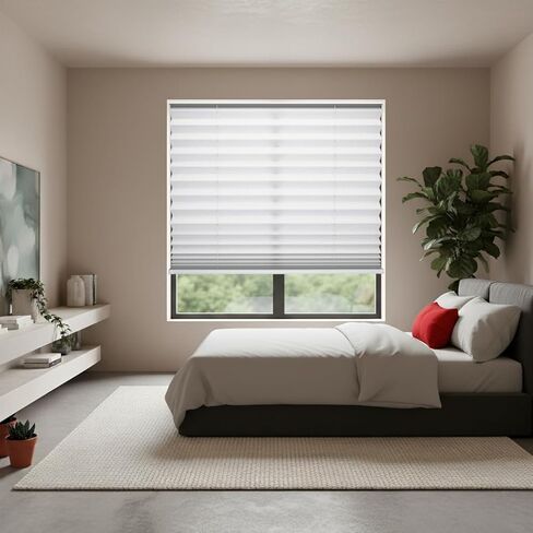 BLINDS101 ظلال قماشية مطوية لاسلكية للنوافذ الداخلية، مقطوعة حسب الحجم، سهلة التركيب ذاتية اللصق، بدون تدريبات ولا أدوات، ستائر ترشيح للضوء، اللون: أبيض، الحجم: 46.5 بوصة عرض × 64 بوصة طول in Saudi Arabia