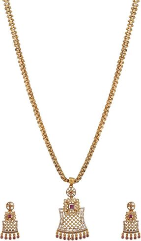 قلادة تارينيكا نحاسية تارون بتصميم معبد - مجموعات مجوهرات هندية للنساء | مثالي للمناسبات العرقية | قلادة جنوب الهند التقليدية | 1 سنة الضمان* in Kuwait