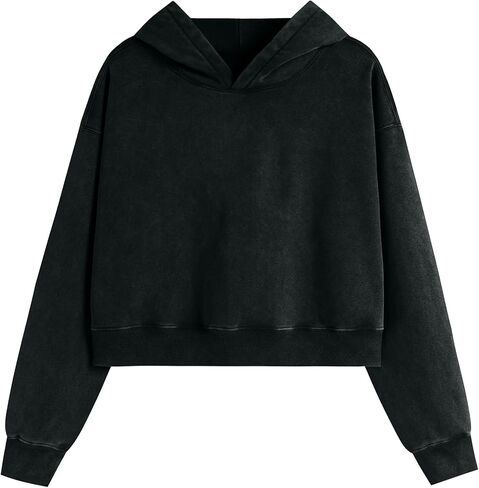 BINTEHGS عادي خمر حمض غسل قلنسوة بطرف مشذب للنساء المتضخم اقتصاص تجريب هوديس الصلبة الصالة الرياضية قمصان سويت شيرت بقلنسوة in Kuwait