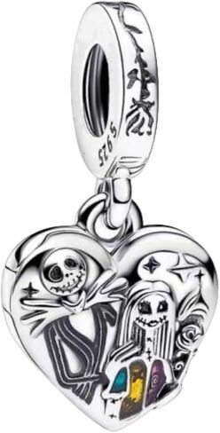 Lkwrideiny The Nightmare Before Christmas Black Heart Couple Dangle Charm 925 Sterling Silver Pendant,Jewelry Beads Gifts for Women Bracelet&Necklace in Saudi Arabia