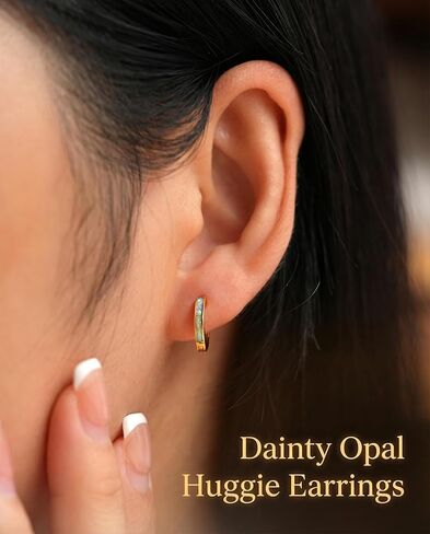 Dainty Opal Huggie Earrings, 14K Gold Plated Cartilage Earrings Jewelry Gift for Women Teen Girls with Quote Card and Velvet Gift Pouch in Saudi Arabia