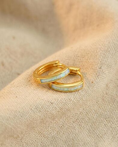 Dainty Opal Huggie Earrings, 14K Gold Plated Cartilage Earrings Jewelry Gift for Women Teen Girls with Quote Card and Velvet Gift Pouch in Saudi Arabia