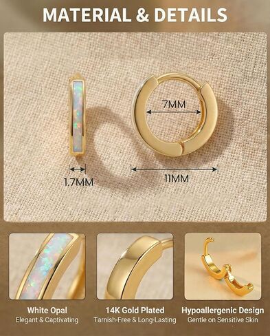 Dainty Opal Huggie Earrings, 14K Gold Plated Cartilage Earrings Jewelry Gift for Women Teen Girls with Quote Card and Velvet Gift Pouch in Saudi Arabia
