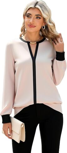 SOFIA'S CHOICE Dressy Business Casual Tops for Women Colorblock Long Sleeve Fall Work Blouse in Saudi Arabia