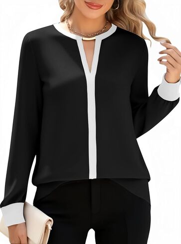SOFIA'S CHOICE Dressy Business Casual Tops for Women Colorblock Long Sleeve Fall Work Blouse in Saudi Arabia