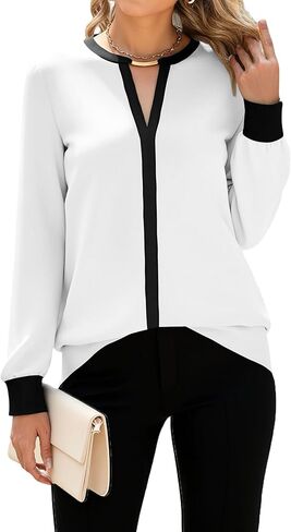 SOFIA'S CHOICE Dressy Business Casual Tops for Women Colorblock Long Sleeve Fall Work Blouse in Saudi Arabia
