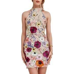 Hater Flower Appliques Homecoming Dresses for Teens Short Mock Neck Bodycon Prom Party Gowns DR0562 in Saudi Arabia