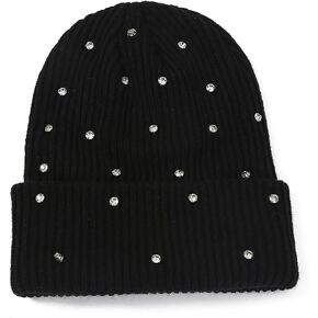 Julpsk Luxury Shiny Rhinestone Beanie Winter Daily Cuffed Ribbed Knit Hat for Women Men in Kuwait