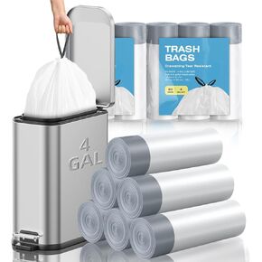 120 Counts 1.6 Gallon Mini Drawstring Trash Bags, Small Garbage Bags by KSSKSS, Code a fit 4.5-8 Liter, 1.2-2 Gal, White Trash Bin Liners for Home Office Kitchen Bathroom Bedroom in Kuwait