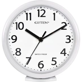 Caysie 6 Inch Waterproof Bathroom Shower Clock, Hanging or Standing Silent Battery Operated Quartz Magnetic Wall Clocks for Kitchen, Bathroom, Home (White) in Saudi Arabia