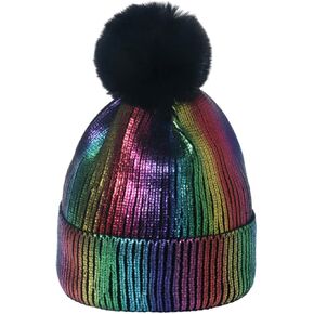 معدني الشتاء كابل متماسكة قبعة صغيرة قبعة قبعات الجمجمة الناعمة الدافئة مع فروي بوم بوم in Kuwait
